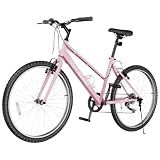 Max4out 26 inch 7-Speed Bike,Men's/Women's Cruiser Bike Commuter Bicycle Mountain Bike Hybrid Bicycle,V Brake,Metal Frame, Adult Bike (Pink)