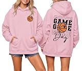 Migxsaf Basketball Hoodie Mom Game Day Sweatshirts for Women Mama Funny Sweatshirt Gifts Graphic Hoodies Vintage Pullover(Pink,L)