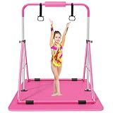 Safly Fun Kids Gymnastics Bar with Mat Foldable & Adjustable 35"-51", Safe Padded Gymnastics Bar for Kids, Sturdy 145 lbs Capacity, Easy-to-Assemble Gymnastics Equipment for Indoor/Outdoor Training
