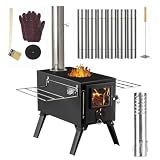 Hot Tent Stove,AVOFOREST Wood Burning Stove,Small Wood Stove with 7 Stainless Chimney Pipes for Outdoor Heating & Cooking, Ice Fishing, Hunting