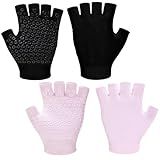 Eurzom 2 Pairs Non Slip Yoga Gloves for Women Fingerless Pilates Gloves with Grips for Yoga Fitness Workout Sports Exercise Gym(Black,Light Pink)