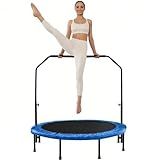 Fitvids 40" Foldable Trampoline – Fitness Rebounder with Adjustable Foam Handle, Quiet & Stable Exercise Trampoline for Indoor/Outdoor Cardio, Balance, Core Strength, Max Load 300lbs