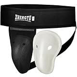 ZHENGTU Groin Protector Cup Kickboxing Boxing Muaythai MMA Groin Guard, Jockstrap Karate Training, BJJ Protection, Soccer, Basketball Removable TPE Cup with Silicone Cushioning (Black, S)
