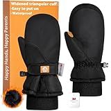 RIGWARL Kids Mittens with Long Easy-on Cuff, Waterproof Ski Snow Mittens for Kids Boys Girls Toddler with 3M Insulated, Anti-Slip Kid Winter Gloves for Skiing Sledding Snowball Fight Alaska Cruise