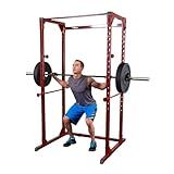 Body-Solid Best Fitness Power Rack - 14-Gauge Steel Home Gym with 500lb Capacity, Chin Bar, 23 Adjustable Safety Bars, Optional LAT & Dip Attachments, Red
