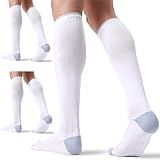 FITRELL 3 Pairs Compression Socks for Women and Men 20-30mmHg- Circulation and Muscle Support Socks for Travel, Running, Nurse, Knee High, Medical WHITE S/M