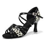 Uonpie Ballroom Latin Dance Shoes for Women Open Toe Salsa Tango Professional Dance Shoes 3 Inch,Leopard,7.5US