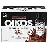 Oikos Protein Shake, Chocolate, 30g High Protein Drinks, Shelf Stable, Ready to Drink, 5g Prebiotic Fiber, 12 fl oz Bottle, 12 Count​