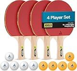 JOOLA Family Premium Ping Pong Paddles Set of 4 - Advanced Table Tennis Rackets, 10 Training 3 Star Ping Pong Balls, and Storage Case - Competitive or Recreational Play - Indoor and Outdoor Compatible