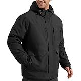 FREE SOLDIER Men's Waterproof Ski Jacket Fleece Lined Warm Winter Snow Coat with Hood Fully Taped Seams(Black,L)
