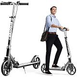 Scooters for Kids 8-12, Teens & Adults - Lightweight, Foldable, 8-Inch Big Wheels, Hand Brake & Bell, 4 Adjustable Height Levels, 240 lbs Max Load - Perfect for School, Campus and Park Rides Black