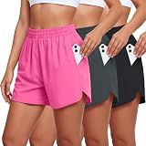 HOPLYNN 3 Pack Womens 5" Athletic Running Workout Shorts with Pocket