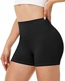 Runhit Spandex Shorts Women Biker Workout Gym Yoga Athletic Running Volleyball Booty Tummy Control High Waisted Soft Compression No See Through 3" S Black