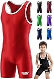 Exxact Sports Plain Youth Wrestling Singlet For Boys, Premium Powerlifting Singlet, Kids Wrestling Singlets For Training - (Red, YM)