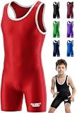 Exxact Sports Plain Youth Wrestling Singlet For Boys, Premium Powerlifting Singlet, Kids Wrestling Singlets For Training (Red, YM)