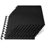ProsourceFit Exercise Puzzle Mat ½-inch, EVA Interlocking Foam Floor Tiles for Home Gym, Workout Equipment, Kids Play Areas, Black, 48 SQ FT - 12 Tiles