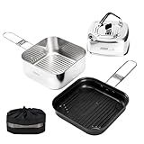 ALOCS Camping Cookware Set, Stainless Steel Pot, 7-inch Non-Stick Pan, Portable Kettle, Outdoor Cooking System with Carry Bag for Kitchen, Picnic, Hiking, Backpacking,Fishing and Campfire