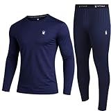 Spyder Mens Thermal Top and Bottom Set - 2 Piece Fleece Lined Thermal Shirts for Men and Long Johns Leggings Base Layer Set, Size Small, Navy