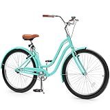 YITAHOME 24 Inch Beach Cruiser Bike, 7 Speed Commute Bike, Step-Through Bicycle for Adult Women & Men, Steel Frame Cruiser Bike with Full Front & Rear Fenders, Mint Green