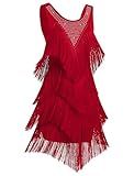 Women Fringe Latin Dance Dress Glitter Rhinestone Scoop Neck 4 Layers Tassel Jazz Salsa Ballroom Dance Outfits Adult Flapper Roaring the 20s Gatsby Dancing Disco Rave Clothes Red-4 Layers Small