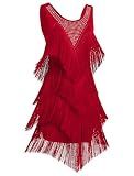 Women Fringe Latin Dance Dress Glitter Rhinestone Scoop Neck 4 Layers Tassel Jazz Salsa Ballroom Dance Outfits Adult Flapper Roaring the 20s Gatsby Dancing Disco Rave Clothes Red-4 Layers Small