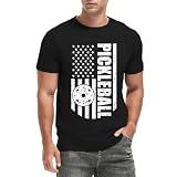 Qskall Pickleball Shirts for Men American Flag Pickle Ball T-Shirt Paddleball Lover Tee Tops