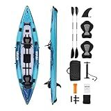 VEVOR 2-Person Inflatable Kayak, 14'4" x 3'7" – Extra Spacious for Family & Dogs, 700-lb Capacity Sit-in Kayak with Accessories, Includes 2 Paddles, Pump & Carry Bag – Perfect for Fishing and Touring