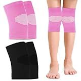 Skylety 2 Pairs Kids Knee Sleeve Kids Knee Brace Children Support Compression Child Sleeve Pads for Basketball, Volleyball, Sports, Gymnastics(Medium,Black, Pink)