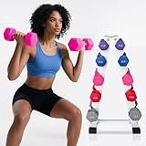 BBRUN 5 Pair Weight Set-100 lbs, Neoprene Coated Dumbbell Hex Rubber Encased Weights with Vertical Rack for Women Home Gym Fitness Training-Pairs of 5lb, 8lb, 10lb, 12lb, 15lb