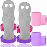 Amrta Gymnastics Grips Wristbands Sets for Girls Youth Kids 2 Pair Palm Protection Equipment with Wrist Support, Gymnastic Bar Grip Gloves Set Weightlifting Sports Workout (S, Purple-Pink)