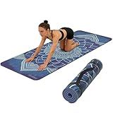 WUWAN Printed Yoga Mat 72" x 24" Thick 6mm Non-Slip Fitness Exercise Exercise Mat with Strap for Women Men Yoga Pilates Workout Gym Floor Workout (Blue lotus)