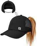 GADIEMKENSD Running Ponytail Hat for Women Quick Drying Baseball Cap Mesh Cooling High Messy Bun Ponycap Breathable Foldable Reflective Sports Hats for Workout Hiking Gym Golf Black
