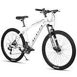 AVASTA 27.5-inch Mountain Bike MTB for Man Male and Woman Female Adult with Lightweight Aluminum Alloy Frame and Dual Disc Brakes, Front Suspension, 21-Speed Gear Shifters, Hidden Brake Cables, White