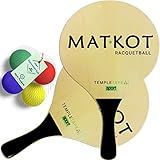 W4W Kadima Beach Paddle Ball Racket Set - Bundle Pack Includes 4 Balls & 2 Paddles - Natural