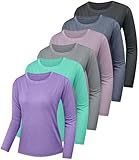 Kinglaman 6 Pack Women's Quick Dry Fit Long Sleeve Shirts, UPF 50+ Rash Guard Swim Fishing SPF UV Sun Protection Shirts 1 Black 1 Gray 1 Blue 1 Purple 1 Dark Pink 1 Green Large