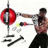 Kvittra Double End Punching Bag Boxing Striking for Training - Speed Ended Set Includes 3 Reflex Ball Headband and Pump- Portable MMA (Red)