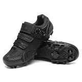 KESCOO Mens Mountain Bike Shoes with 2-Bolts SPD Cleats Included, Cycling Shoes with Quick Ratchet Buckle Indoor Outdoor Riding Biking Black 45