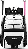 COMECOI Softball Bag, Lightweight Baseball Backpack with Shoes Compartment, Baseball Bat Bags with Fence Hook for TBall Bat & Equipment, for Batting Mitten, Helmet, for Girls, Boys, Youth, Adults