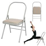 RattanView Yoga Auxiliary Chair with Lumbar Back Support Backless Folding Metal Foldable Flexibility Exercise Chair Balance Handstand Training Tool for Back Pain Relieving Strength Training (Grey)