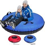 ZEALFEEL Snow Tube, 2 Person 48'' Snow Tubes with Commercial Grade Cover for Kids & Adults, Inflatable Heavy Duty Snow Sled Thickened Hard Bottom with Detachable Tow Strap, Sleds Winter Gifts for Boys