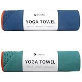 Eunzel 2 Pack Hot Yoga Towel with Grip Dot, Non Slip Yoga Mat Towe Sweat Absorbent Towel for Hot Yoga,Bikram, Pilates and Fitness 72" x 24", Dark Cyan/Steel Blue