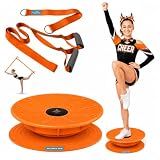 Cheer Flyer Stunt Trainer Balance Board & Leg Stretching Strap 2 Pc Set | For cheer flyers, dance, ballet, gymnastics, flexibility, stability, core strength and home practice