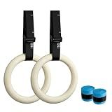 Cesilili 32mm Wooden Gymnastic Rings, Quick Adjust Numbered Straps