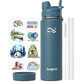 Swigina [2-IN-1 LID] Insulated Water Bottle with Silicone Boot (36hrs Cold/18hrs Hot) - DIY Stickers, Leakproof, BPA Free, 24 oz