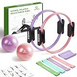 GIFNOL Pilates Ring and Ball Set with Resistance Bands - Pilates Equipment for Home Workout - 14'' & 12'' Pilates Rings, 2 Pilates Balls, 5 Resistance Bands for Toning Arms, Thighs/Legs & Core