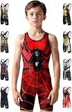 Exxact Sports Sublimated Youth Wrestling Singlet For Boys, Premium Powerlifting Singlet, Kids Wrestling Singlets For Training (YS, Spider)