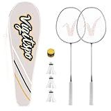 Double Racket Set with Free Shuttlecocks | Professional-Grade Badminton Racket Set | Lightweight Design & Non-Slip Grip | Available in White/Black/Orange/Yellow/Blue (Sliver, 4 inches)