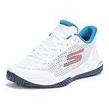 Skechers Men's Viper Court-Athletic Indoor Outdoor Pro Pickleball Shoes with Arch Fit Support Sneaker, White/Turquoise, 13