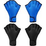 Sumind 2 Pairs Swimming Gloves Aquatic Training Gloves Neoprene Mittens Webbed Fitness Water Resistance Training Mittens for Men Women Swimming Diving with Wrist Strap(Large,Black, Blue)