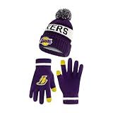 Ultra Game Men's NBA Official Super Soft Winter Beanie Hat with Extra Warm Touch Screen Gloves, Los Angeles Lakers, Team Color, One Size